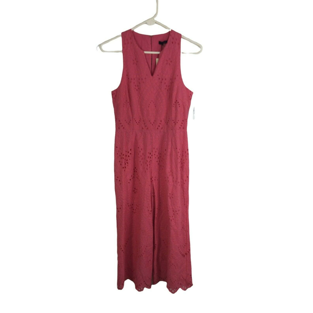 Trina Turk Pink Flame Eyelet Sleeveless Cropped Cotton Romper Jumpsuit Sz 4 NWT